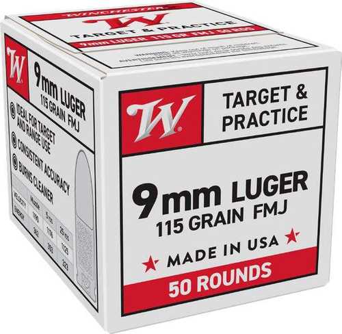 Winchester USA 9mm 115 Grain Full Metal Jacket 50 Rounds